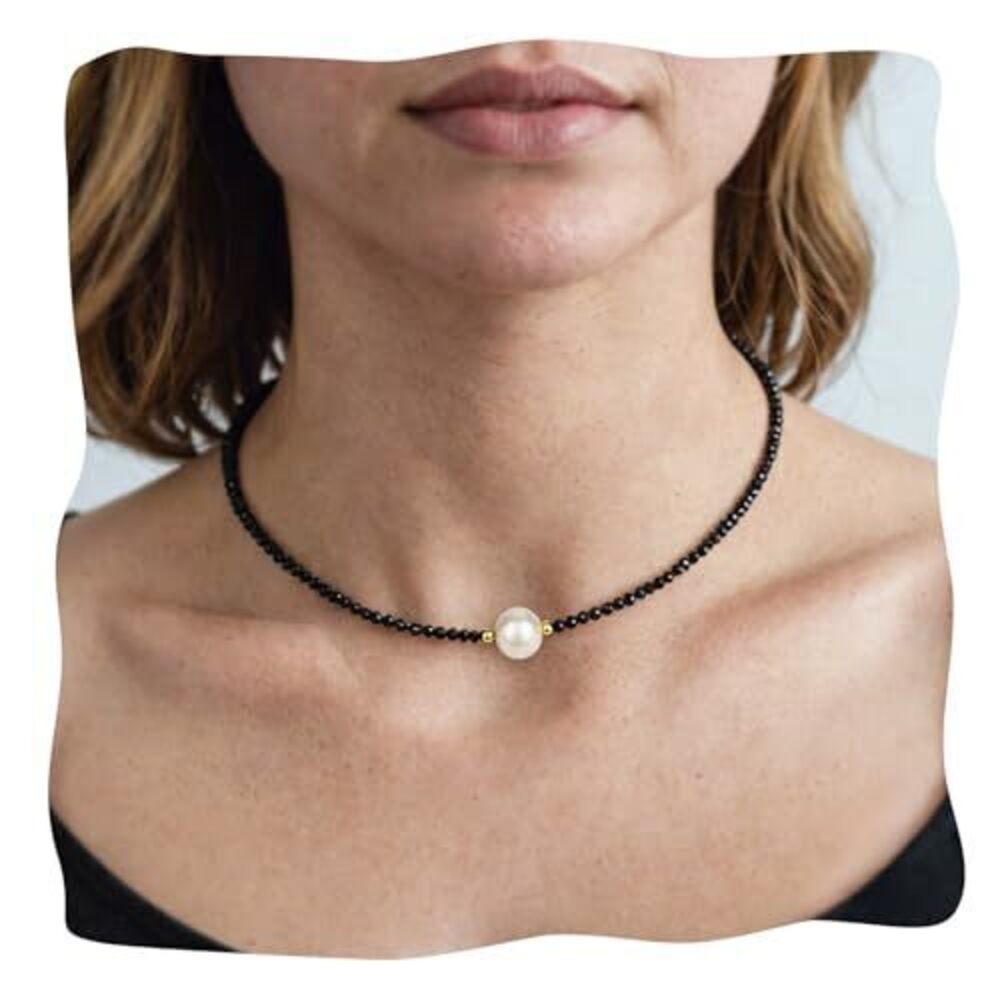 9503 Black Spinel Necklaces , Natural Freshwater Black Pearl Necklace, 18k